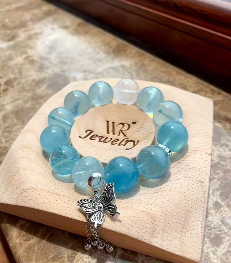 Blue Beaded Bracelet With Butterfly Charm