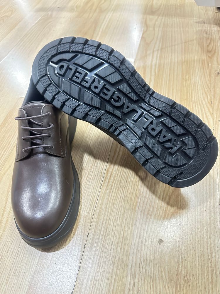 Karl Lagerfeld Brown Leather Lace-Up Shoes image 3