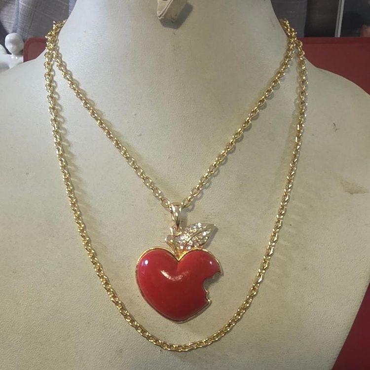 Gold Chain Necklace With Red Apple Pendant image 1