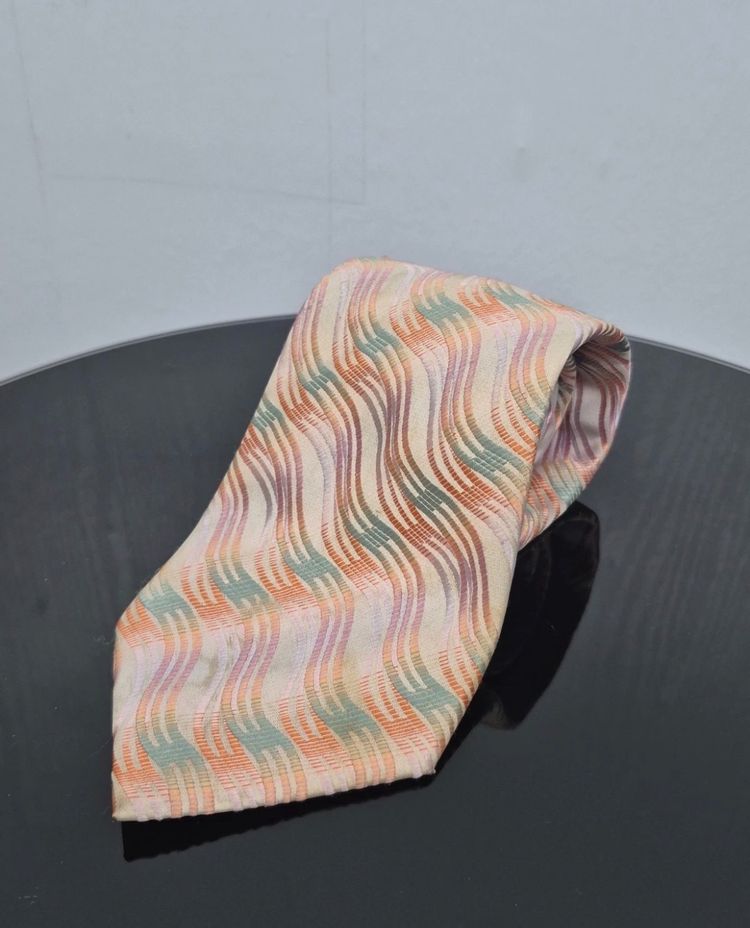 Louis Vuitton Silk Tie One Size Beige Wave Pattern Woven Luxury Necktie image 6