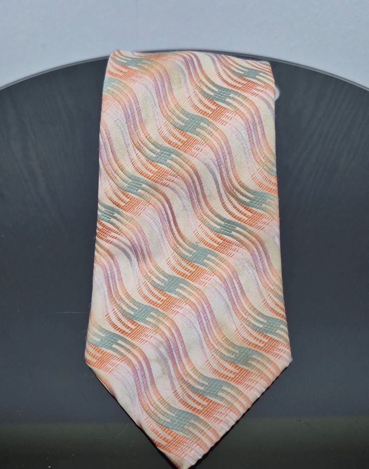 Louis Vuitton Silk Tie One Size Beige Wave Pattern Woven Luxury Necktie image 3