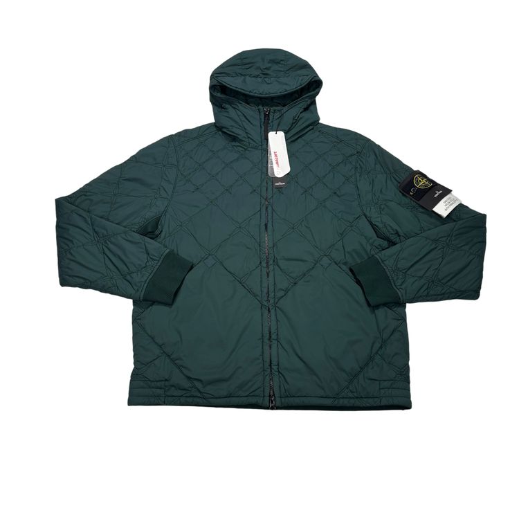 Stone Island Green Skin Touch Nylon Stella with Primaloft-TC Hooded Quilted Jacket