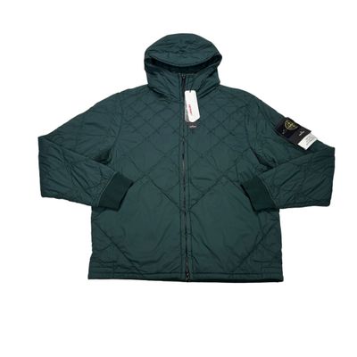 Stone Island Green Skin Touch Nylon Stella with Primaloft-TC Hooded Quilted Jacket