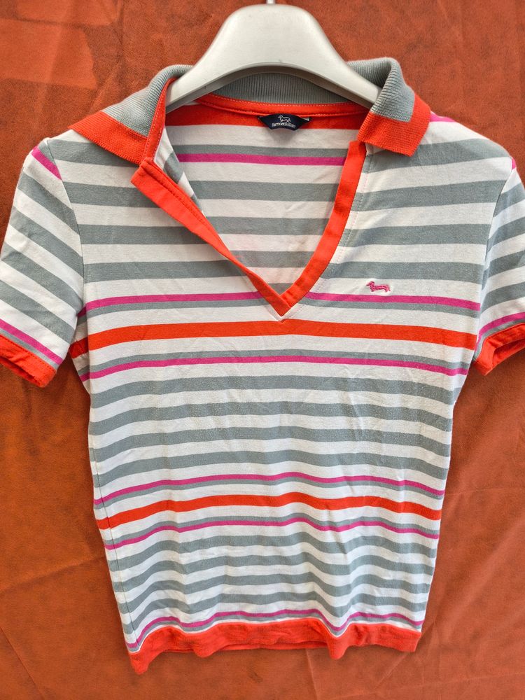 Striped Short Sleeve Polo Shirt harmont 