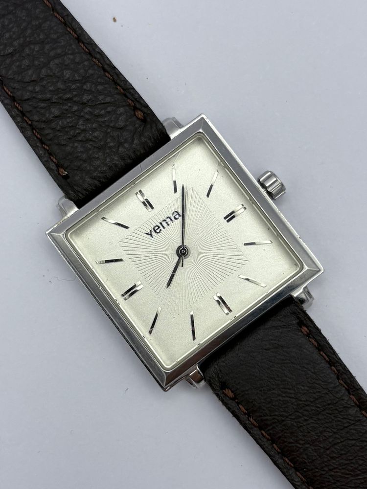 Yema Square Wristwatch With Leather Strap