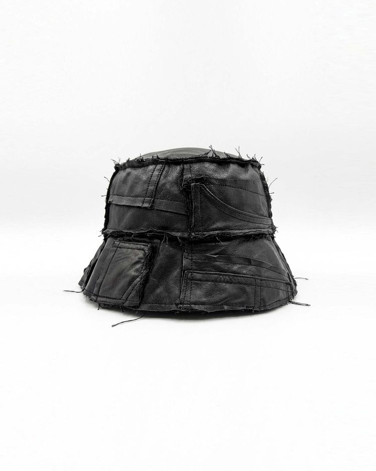 Black Upcycled Leather Bucket Hat image 2