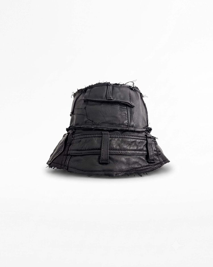 Black Upcycled Leather Bucket Hat