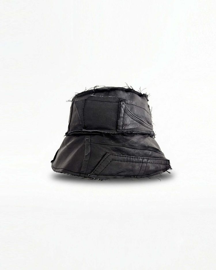 Black Upcycled Leather Bucket Hat image 4