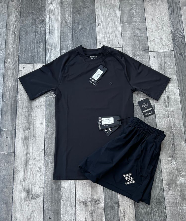 Represent 247 Compound T-shirt & Short Set (Slim Fit) Black - Size Medium - 247M440-001