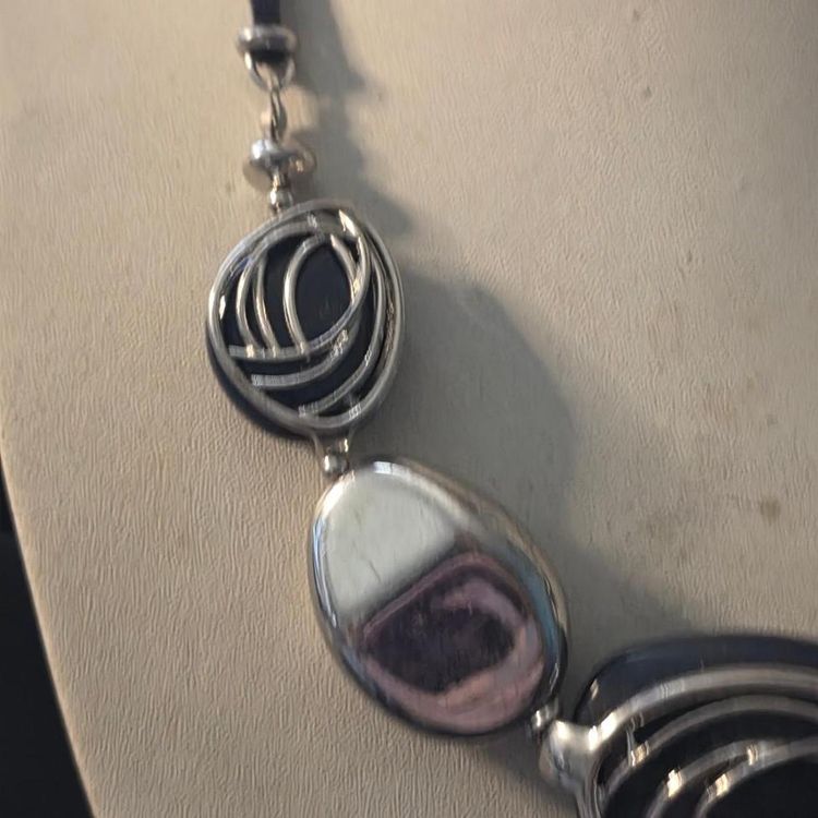 Silver-Tone Statement Necklace With Abstract Design image 8