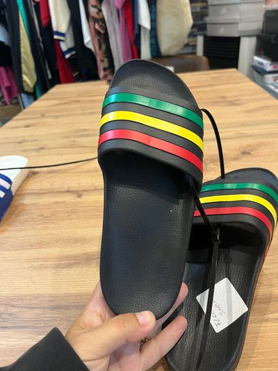 Black Slides With Red, Yellow, Green Stripes