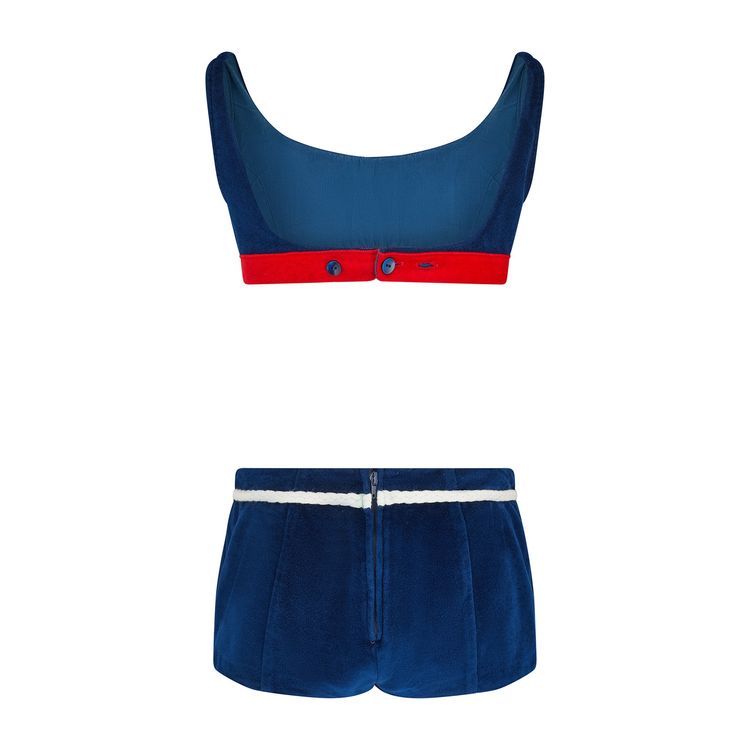 1970s Beach Party Navy Velour Sailor Two-Piece Bikini Set obraz 3