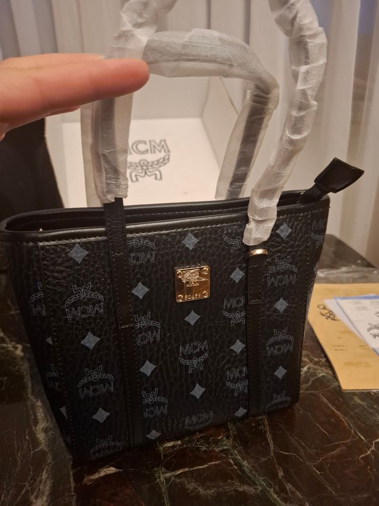 MCM Mcm Black Leather Tote Bag With Logo Print product image