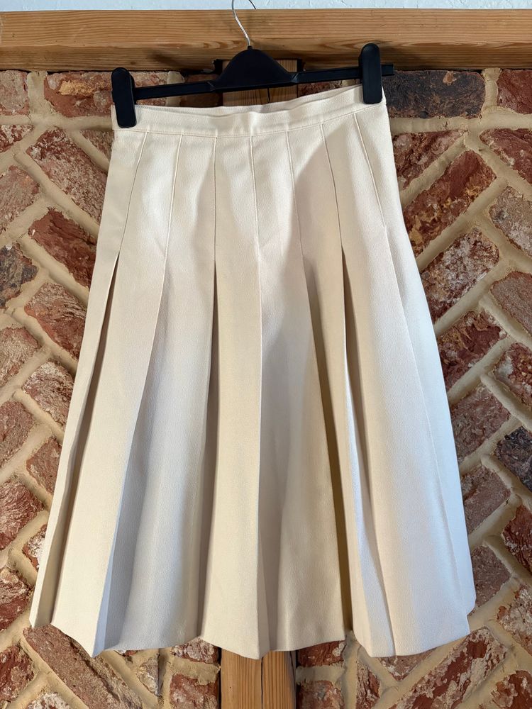 Cream Ivory Pleated Midi Skirt High Waist Vintage Style size s old money preppy