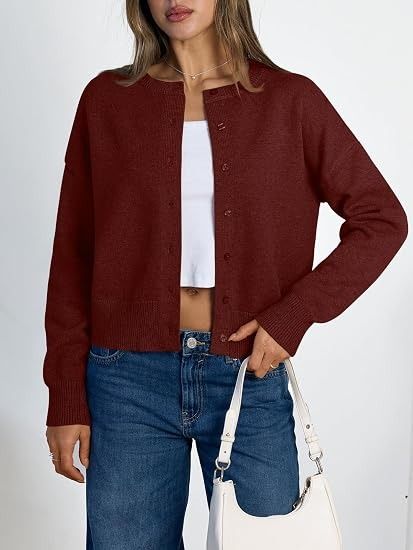 Red Button-Up Cardigan Sweater image 1