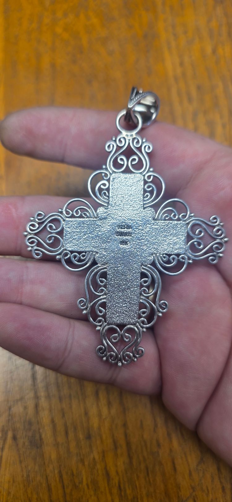 Suarti Ornate Cross Pendant 925 sterling silver inlay 18ct gold center ston Witby jet  image 6