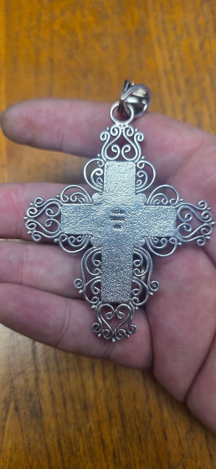 Suarti Ornate Cross Pendant 925 sterling silver inlay 18ct gold center ston Witby jet  image 5