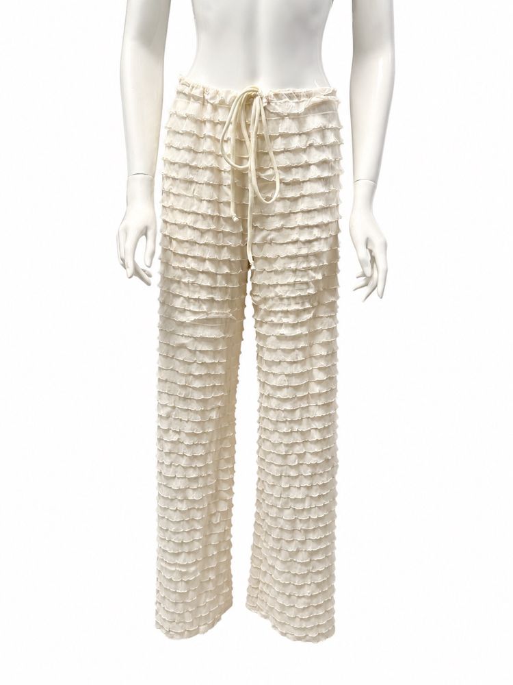 Cream Cream Textured Drawstring Pants product image