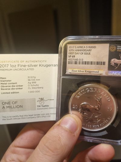 2017 1Oz Fine-Silver Krugerrand Coin sp69 graded coin 50th Anniversary pivvy