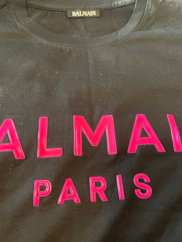 Balmain Black T-Shirt With Pink Logo image 4