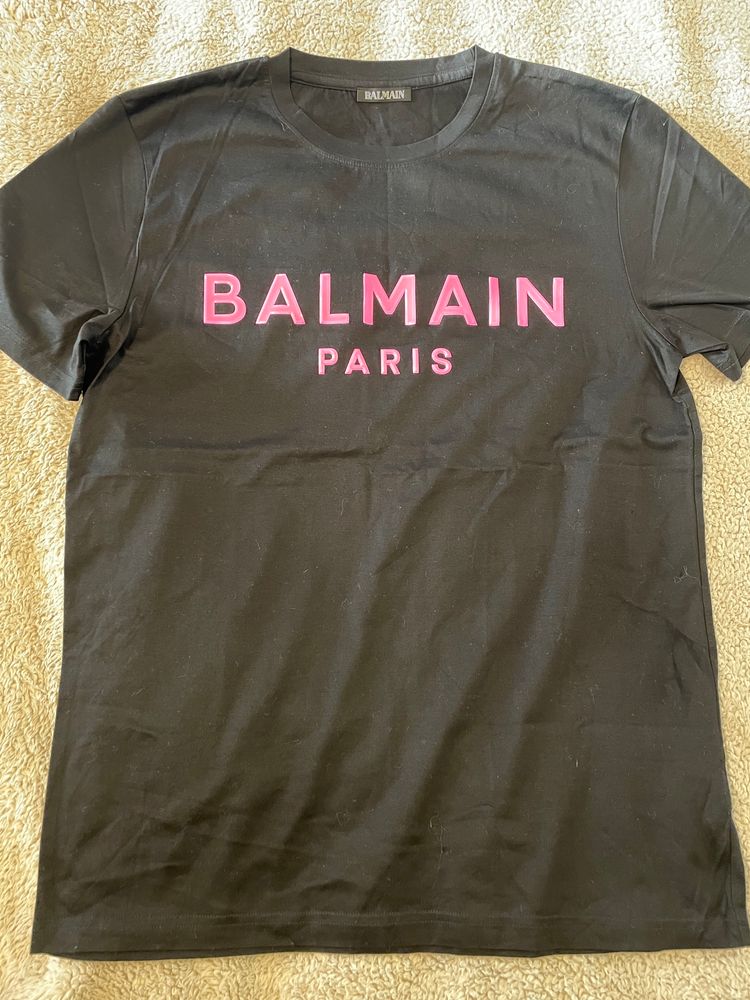 Balmain Black T-Shirt With Pink Logo image 1