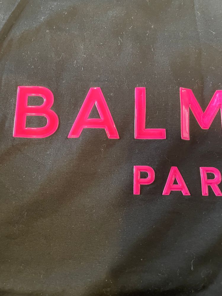 Balmain Black T-Shirt With Pink Logo image 2