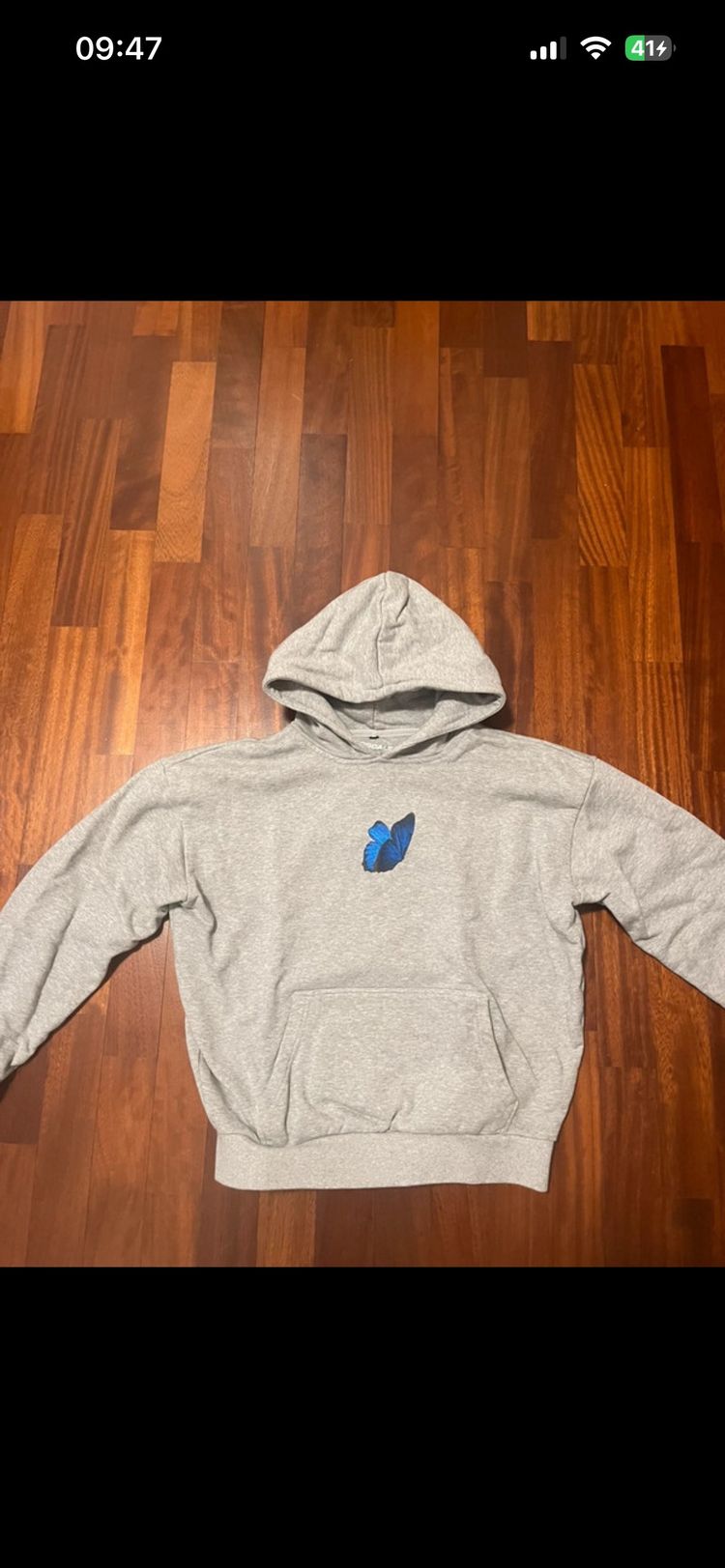 Acne Studios Acne Studios Grey Hoodie With Blue Butterfly Design product image
