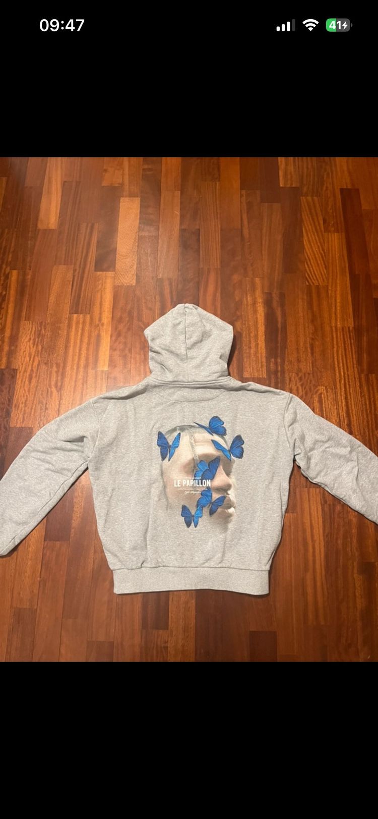 Acne Studios Grey Hoodie With Blue Butterfly Design 2