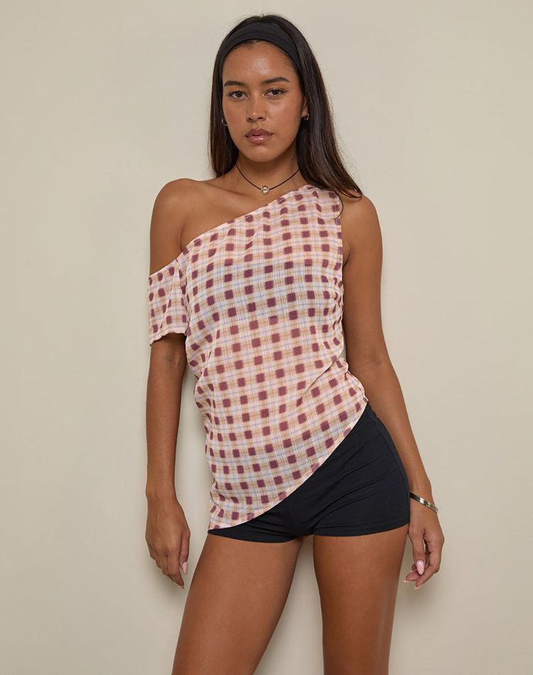 MOTEL - Hea Top - Chiffon Blurred Check Peach image 1