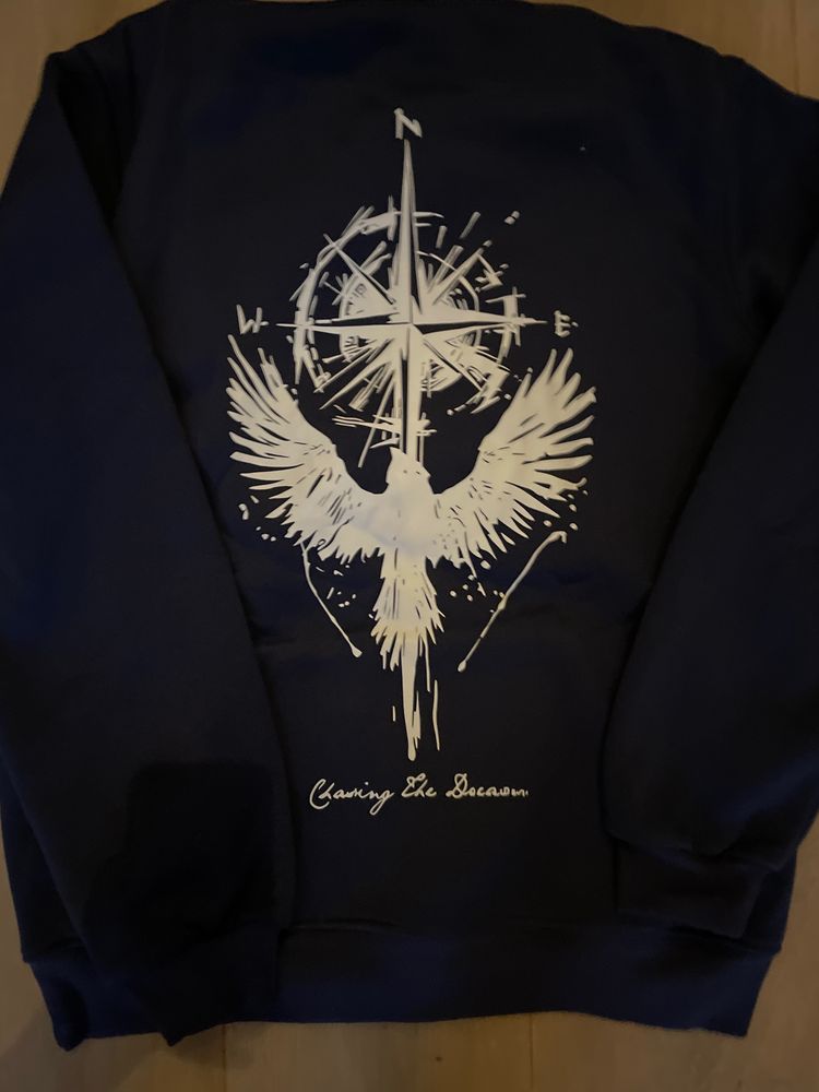Black Sweatshirt With Compass And Bird Graphic