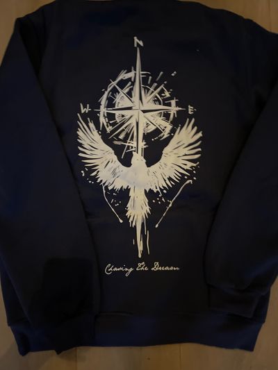Black Sweatshirt With Compass And Bird Graphic