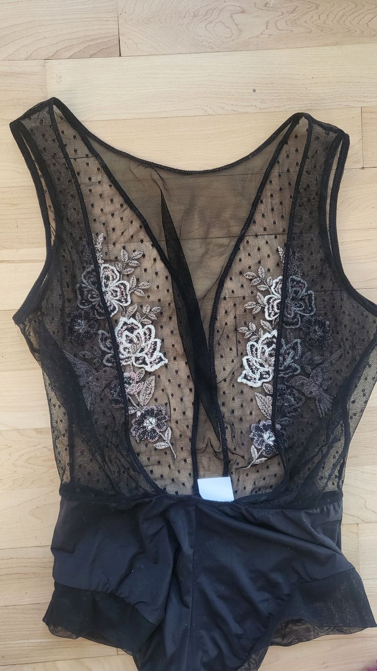 Black Sheer Bodysuit With Floral Embroidery image 2