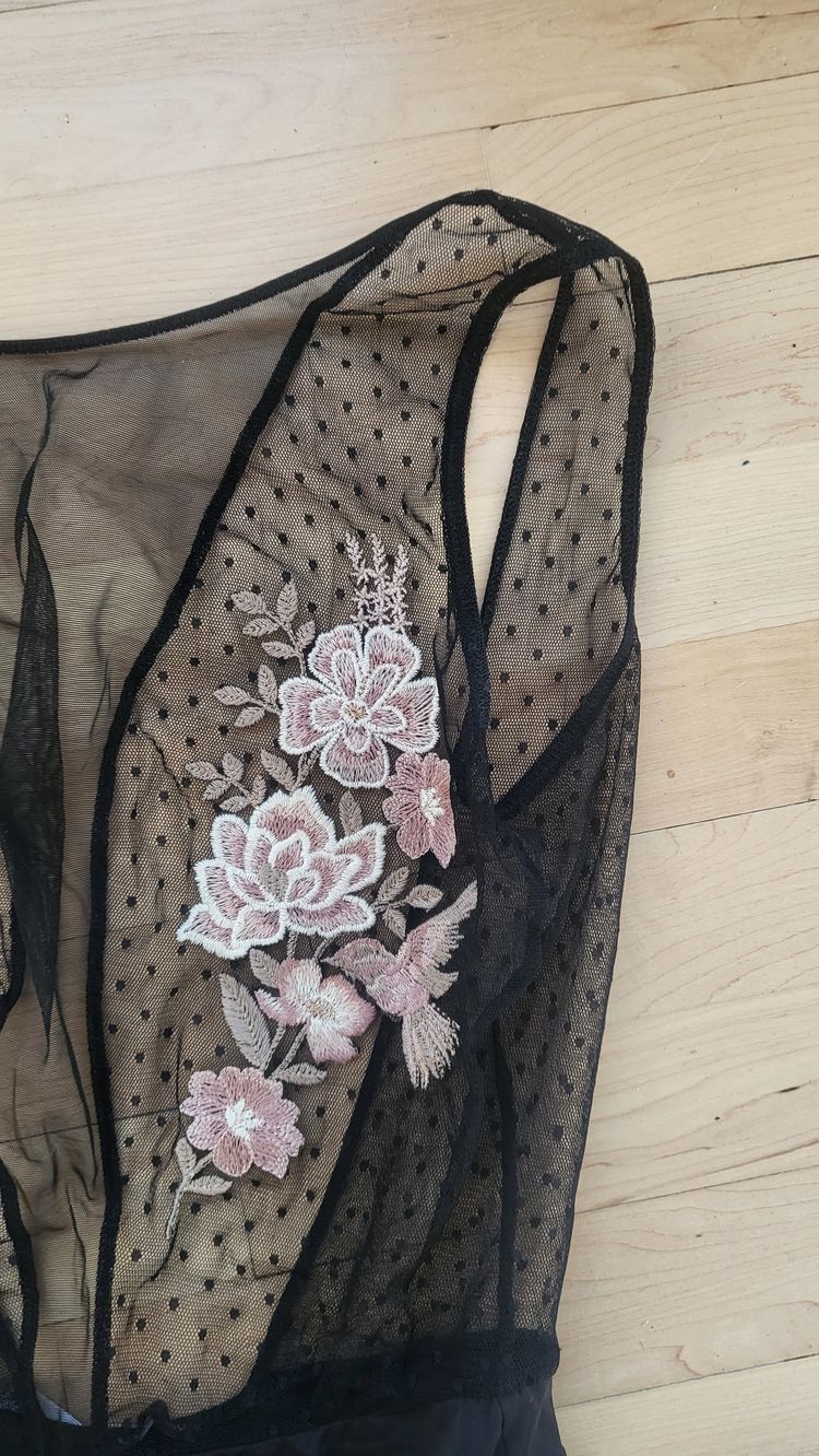 Black Sheer Bodysuit With Floral Embroidery image 6