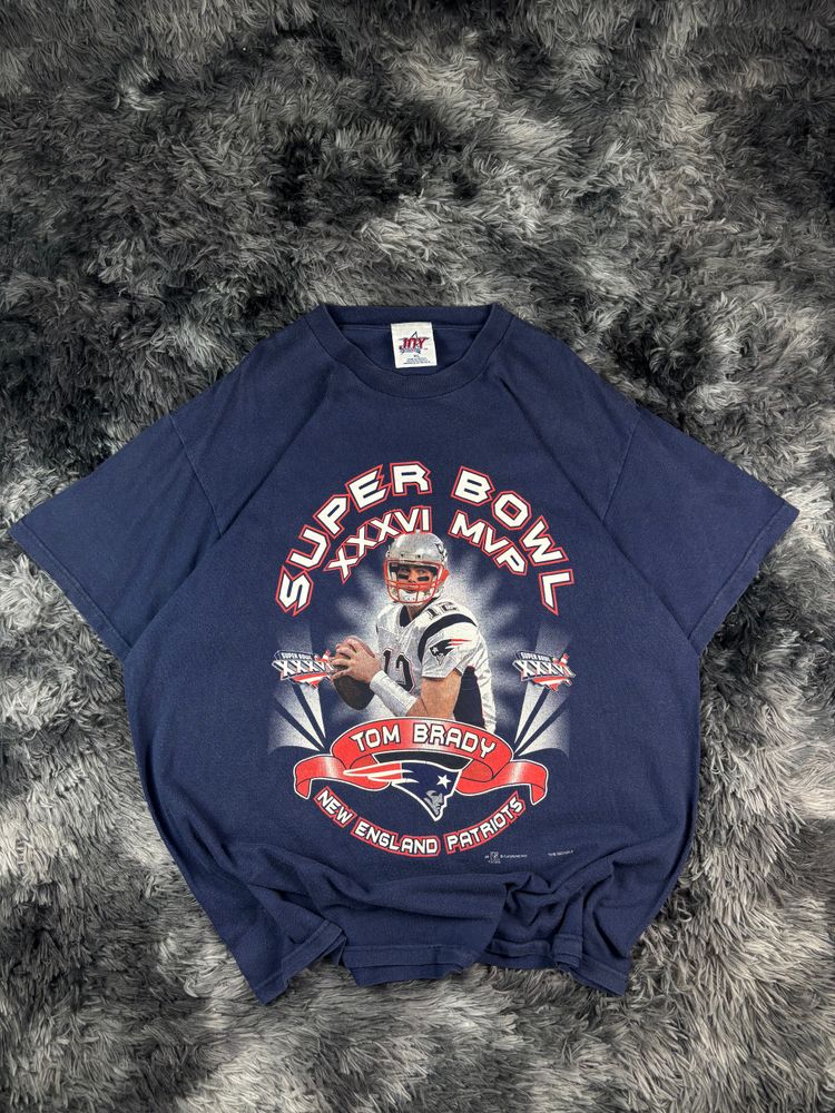 Tom Brady Super Bowl XXXVI 2002 NFL T-Shirt Single Stitch USA