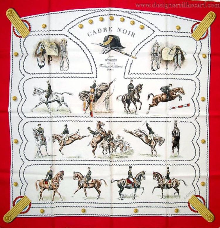 Hermès ARCHIVE - 1960 Hermès Red “Cadre Noir” by G. Margot 90cm Silk Twill Scarf product image