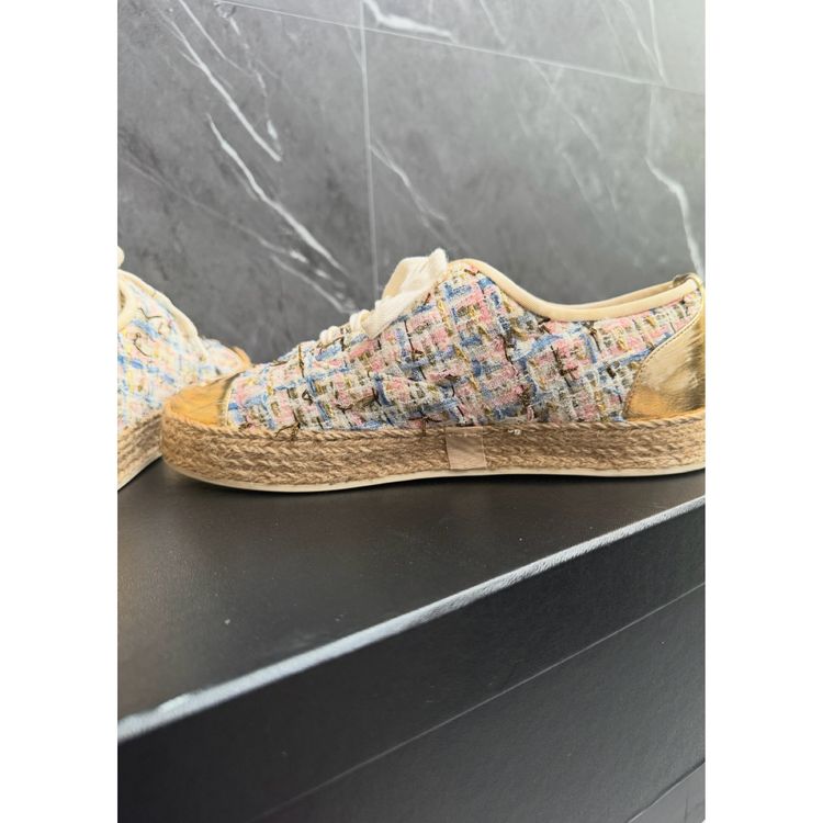 Chanel Multicolor Tweed & Gold Leather Espadrilles Sneakers image 7