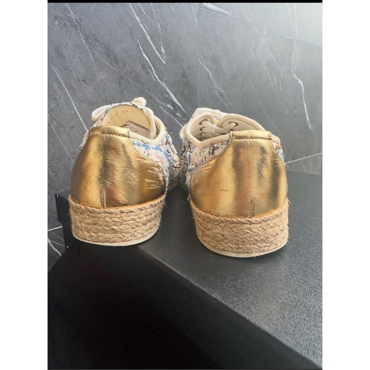 Chanel Multicolor Tweed & Gold Leather Espadrilles Sneakers image 4