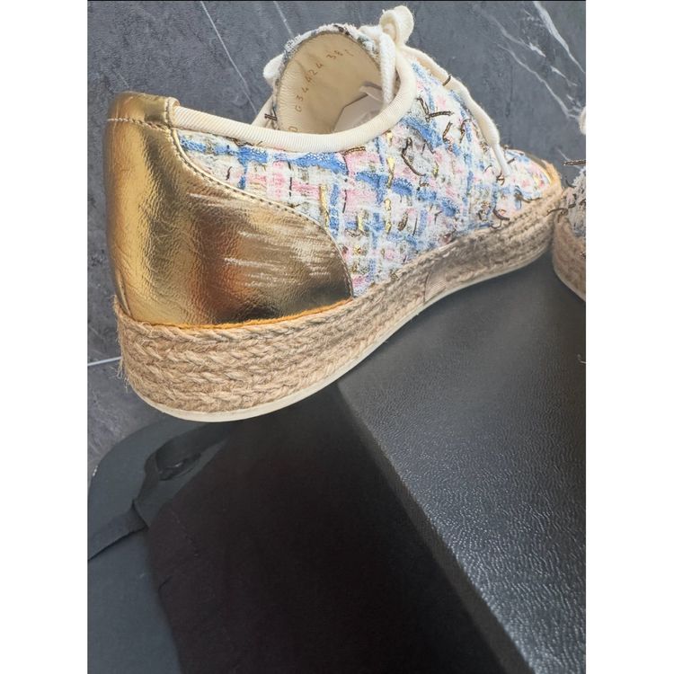 Chanel Multicolor Tweed & Gold Leather Espadrilles Sneakers image 6
