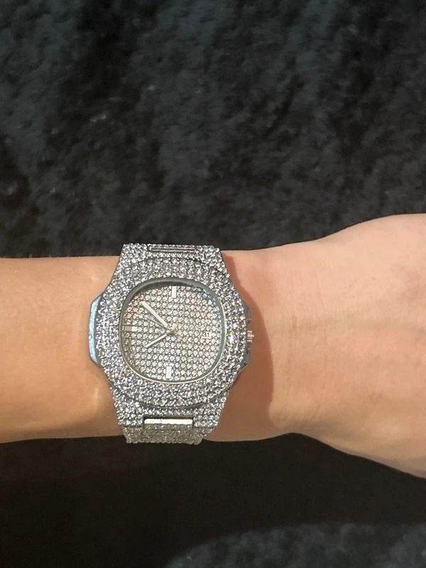Silver-Tone Rhinestone Encrusted Wristwatch