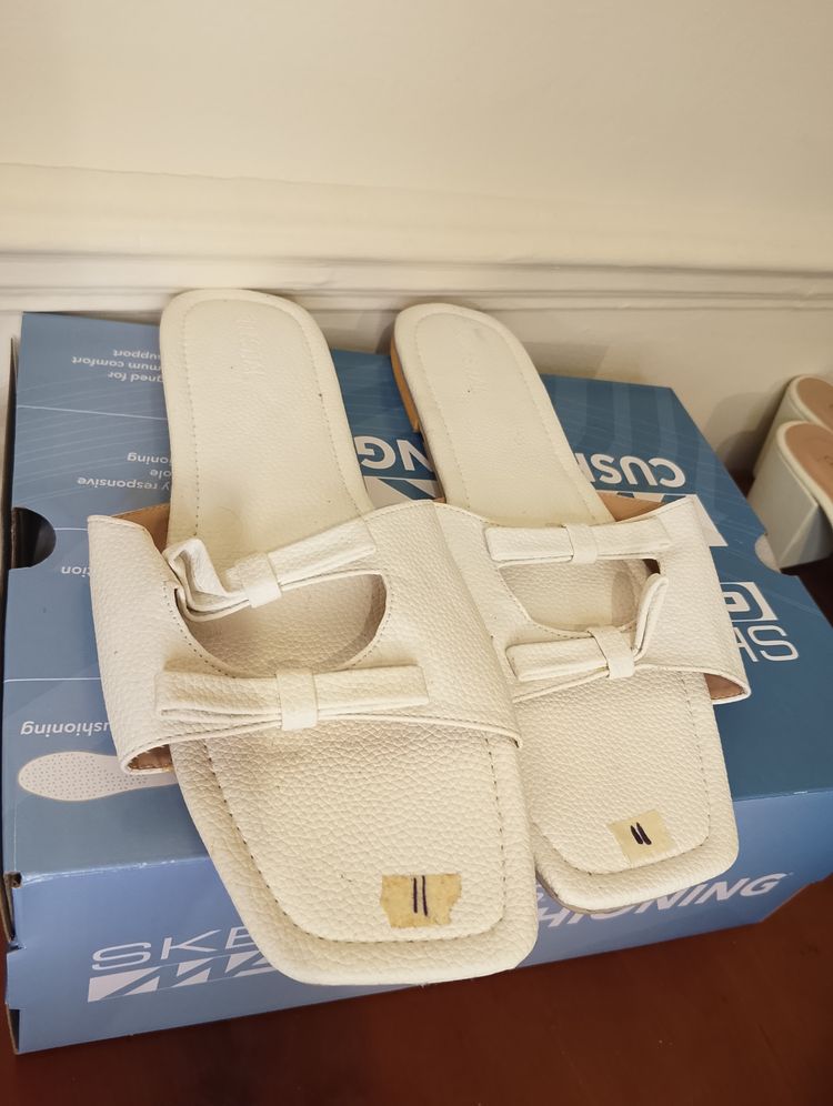 White Slip-On Sandals