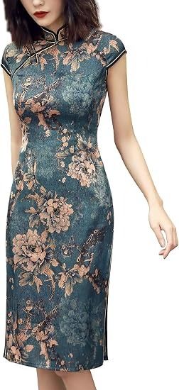 Floral Patterned Cheongsam Dress obraz 4