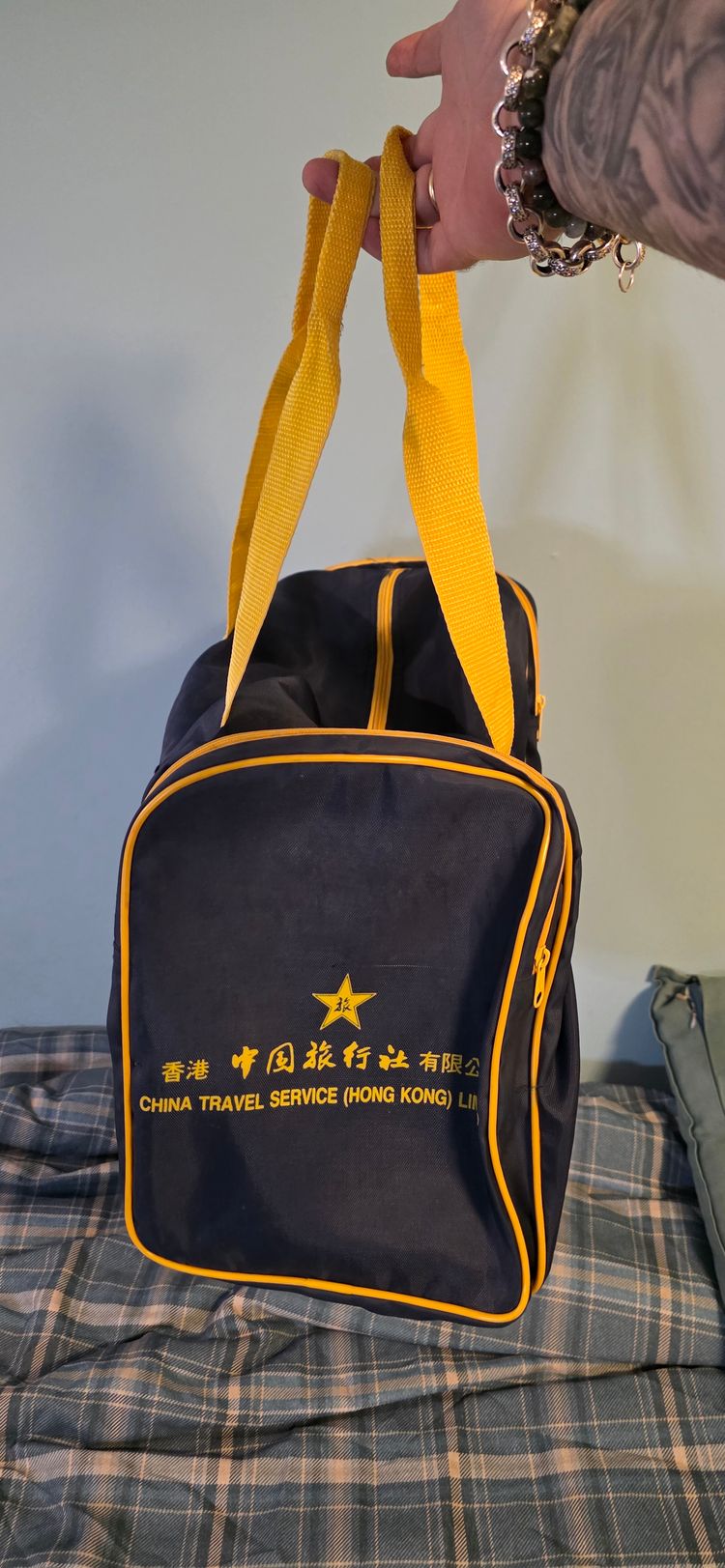 Rare Chinese Black And Yellow Travel Bag 1960s 