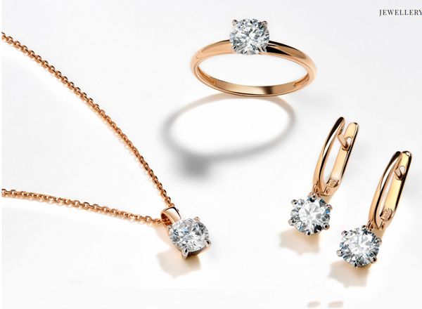 Rose Gold Jewelry Set With Diamond Pendant, Ring, Earrings image 1
