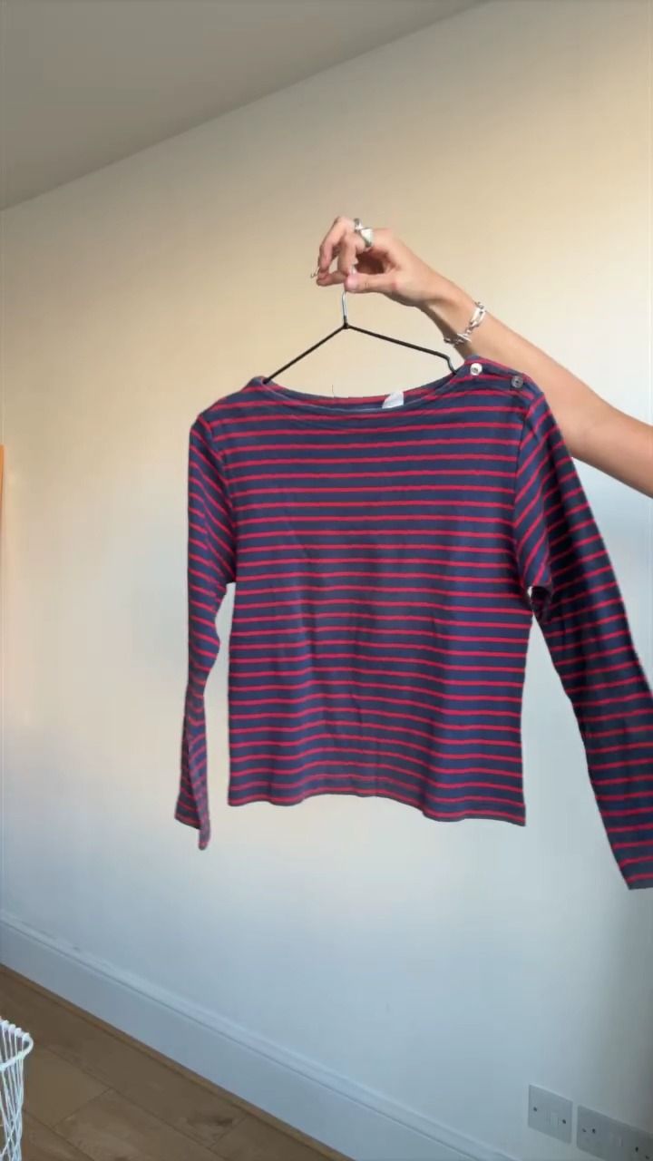 Other navy and red striped bateau boatneck top size small  product image
