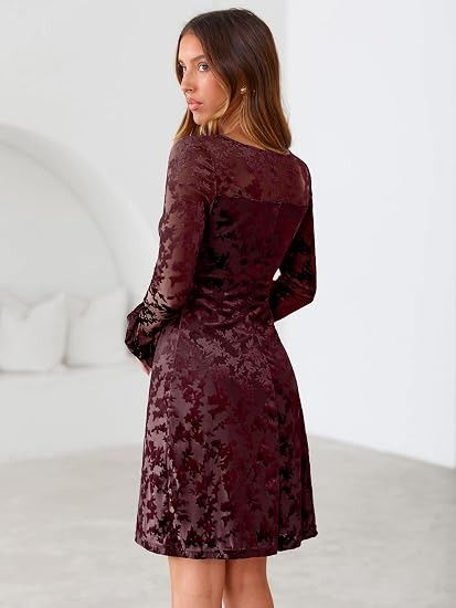 Burgundy Long Sleeve Velvet Dress image 5