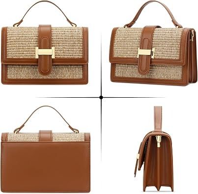 Immagine di Brown Woven Handbag With Leather Accents 2