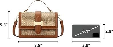 Brown Woven Handbag With Leather Accents image 1
