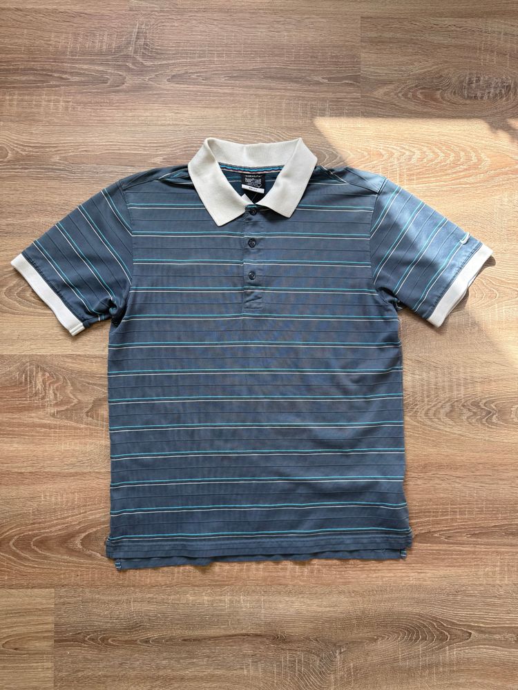 Grey/Cream Striped Nike Golf Polo Shirt (M) image 1