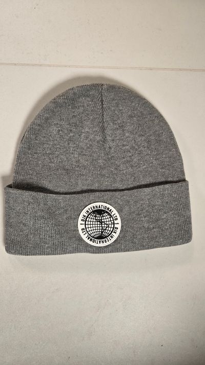 B129 DJK Geo Rubber Patch Grey Beanie Brand New