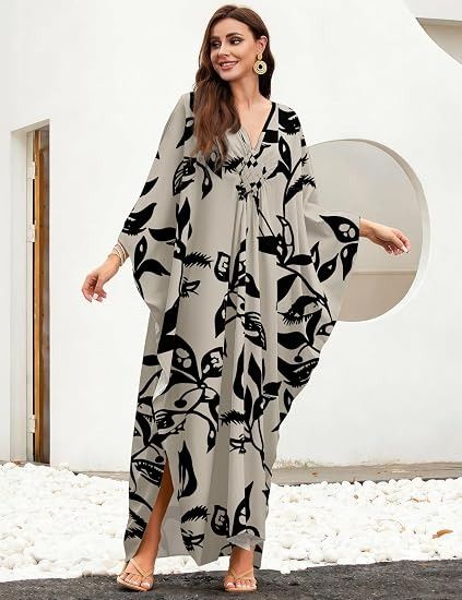 Long Floral Print Kaftan Dress image 1